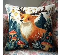 ANSIWEIGO Kit di cuscini con gancio a scatto, crea il tuo cuscino fatto a mano, 43 x 43 cm, set fai da te con filo, gancio e tela per rilassarti nel tempo artigianale, cervo della foresta