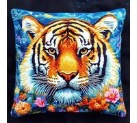 ANSIWEIGO Kit di federe per cuscini a punto croce, kit per ricamo fai da te con tessuto stampato, kit per punto croce, per adulti, 45 x 45 cm, motivo: tigre floreale dipinta