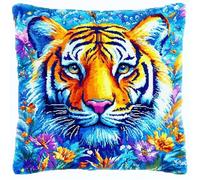 ANSIWEIGO Kit di federe per cuscino da ricamo a punto croce, 45 x 45 cm, per fai da te, ricamo, per adulti e principianti, motivo: tigre floreale dipinta