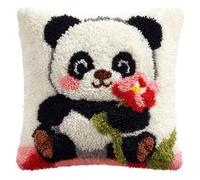 ANSIWEIGO Kit fai da te con cuscino a gancio per rilassarsi, 43 x 43 cm, set per tappeti fatti a mano per adulti, fiore rosso Panda, include gancio, tela e filato pretagliato per un divertimento senza