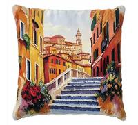 ANSIWEIGO Kit fai da te con motivo stampato Italia Roma, kit per cuscino fai da te, federa per cuscino per ricamo, lavori a mano all'uncinetto, kit per realizzare il tuo fermo 43,2 x 43,2 cm