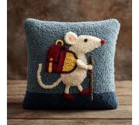 ANSIWEIGO Kit fai da te per adulti e bambini, 43 x 43 cm, set per la realizzazione di tappeti con filato e tela, topolino che trasporta una borsa da scuola, kit di federa per cuscino fatto a mano per