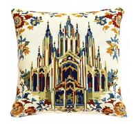 ANSIWEIGO Kit fai da te per cuscini da ricamo, 43,2 x 43,2 cm, set per la creazione di cuscini da ricamo per adulti e bambini, motivo cattedrale classica, tela prestampata con filo e gancio, per