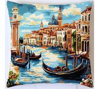 ANSIWEIGO Kit fai da te per cuscino con gancio a scatto - Venezia, Italia - 43 x 43 cm tela prestampata cuscino artigianale per adulti e bambini, set di filati e strumenti per la decorazione della