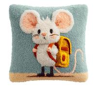 ANSIWEIGO Kit fai da te per rilassarsi, 43 x 43 cm, tappeto fatto a mano per adulti, topolino che porta una borsa da scuola, include gancio, tela e filato pretagliato per un divertimento senza stress