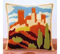 ANSIWEIGO Kit per cuscino a punto croce, per fai da te, 11 ct, realizzato a mano, motivo ricamato prestampato, 45 x 45 cm, kit per ricamo per adulti, regalo creativo, architettura del castello