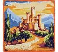 ANSIWEIGO Kit per cuscino a punto croce stampato con ricamo a punto croce 11 ct, federa per cuscino fatta a mano, design stampato preciso su tela di cotone, 45,7 x 45,7 cm, architettura del castello