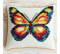 ANSIWEIGO Kit per cuscino a punto croce stampato con ricamo a punto croce, 45,7 x 45,7 cm, kit per cuscino pre-stampato fatto a mano, farfalla dipinta