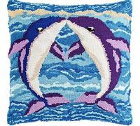 ANSIWEIGO Kit per cuscino con gancio a scatto, coppia di delfini, fai da te per ricamare cuscini divano tappeti, kit fai da te per appassionati di artigianato, 43 x 43 cm
