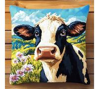 ANSIWEIGO Kit per cuscino fai da te, 43 x 43 cm, in tela stampata, per adulti e bambini, ideale come regalo di compleanno o Natale, motivo: mucca carina