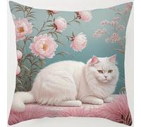 ANSIWEIGO Latch Hook - Set di cuscini da 43 x 43 cm, fai da te con ganci, a punto croce, per decorazioni per la casa, motivo gatto bianco