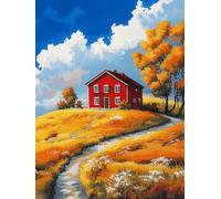 ANSIWEIGO Paint by Numbers Adult, pittura a olio dipinta a mano, fai da te, con 3 pennelli e colori acrilici, kit di tela senza cornice, 40 x 50 cm, casa rossa sul pendio
