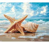 ANSIWEIGO Pittura con i numeri sulla spiaggia tropicale, conchiglie di stelle marine, pittura fai da te con i numeri su tela per adulti e bambini, studenti principianti, per decorare le pareti della