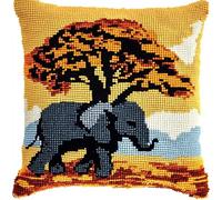 ANSIWEIGO Set da ricamo 3D, cuscino fai da te, tappeto all'uncinetto, per principianti, federa da ricamo, 43 x 43 cm, elefante sotto l'albero
