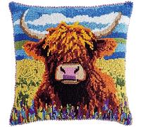 ANSIWEIGO Set di bottoni per bambini e adulti - Cuscino fai da te 43 x 43 cm con tela prestampata e filato - Set di ganci per annodare fatti a mano come regalo - corteccia altopiano
