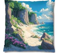 ANSIWEIGO Set di cuscini a punto croce con paesaggio tropicale, motivo floreale sulla spiaggia, 11CT, federa per cuscino da ricamo fatto a mano, decorazione per il divano, 18 x 18 pollici