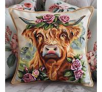 ANSIWEIGO Set di cuscini a punto croce, prestampati, fiori e manzo, con motivo a punto croce, per il fai da te, federa per cuscino da ricamo, a punto croce, 18 x 18 pollici