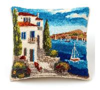ANSIWEIGO Set di cuscini da annodare, 43 x 43 cm, per ore di relax, kit di ganci per adulti e bambini a partire dagli 8 anni, tutto incluso per il tuo progetto fai da te, paesaggio Malta