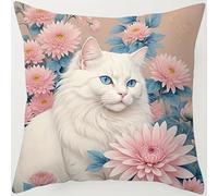 ANSIWEIGO Set di cuscini fai da te, 43 x 43 cm, da annodare, per adulti e bambini, con set di ganci, gatto bianco