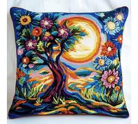 ANSIWEIGO Set di cuscini fai da te, 43 x 43 cm, per adulti e bambini, con federa, set da ricamare e annodare come decorazione per la casa o regalo, albero sognante