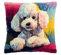 ANSIWEIGO Set di cuscini fai da te per cani, a punto croce, 43 x 43 cm, barboncino, per fai da te, kit di ricamo a punto croce, con formulario per bambini e adulti, set fai da te con tela
