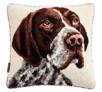 ANSIWEIGO Set di cuscini fai da te per cani, a punto croce, 43 x 43 cm, con capelli corti tedeschi, fai da te, kit di ricamo a punto croce, kit con stampa per bambini e adulti, set fai da te con tela
