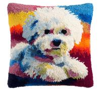 ANSIWEIGO Set di cuscini fai da te per cani, punto croce, 43 x 43 cm, Bichon Frisé, fai da te, kit di ricamo a punto croce, con formulario per bambini e adulti, set fai da te con tela