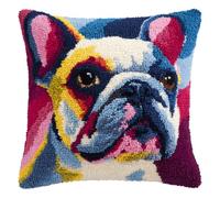 ANSIWEIGO Set di cuscini fai da te per cani, punto croce, 43 x 43 cm, Bulldog francese, fai da te, kit di ricamo a punto croce, con formulario per bambini e adulti, set fai da te con tela