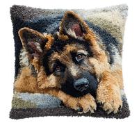 ANSIWEIGO Set di cuscini fai da te per cani, punto croce, 43 x 43 cm, con cane da pastore tedesco, fai da te, kit di ricamo a punto croce, con formulario per bambini e adulti, set fai da te con tela