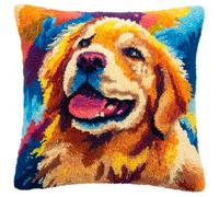 ANSIWEIGO Set di cuscini fai da te per cani, punto croce, 43 x 43 cm, Golden Retriever, per fai da te, kit di ricamo a punto croce, con formulario per bambini e adulti, set fai da te con tela