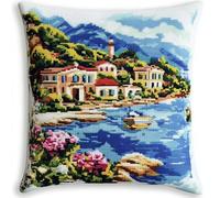ANSIWEIGO Set di cuscini natalizi 43 x 43 cm, fai da te con motivo prestampato, set di bottoni per principianti e decorazioni, paesaggi mediterranei