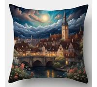 ANSIWEIGO Set di cuscini per annodatura, 43 x 43 cm, fai da te, con motivo e filato, scena di notte, federa fai da te per adulti e bambini, set fatto a mano, ideale come regalo