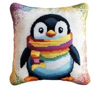 ANSIWEIGO Set di cuscini per punto croce, 45 x 45 cm, per il fai da te, con motivo a punto croce, grazioso pinguino nel cartone animato