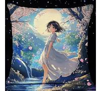 ANSIWEIGO Set di cuscini prestampati, per fai da te, per adulti, per il fai da te, con tappetino da ricamo e ago da ricamo e filo da ricamo, 45 x 45 cm, notte stellata Sakura ragazza