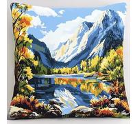 ANSIWEIGO Set di cuscini prestampati, per il fai da te, per adulti, per il fai da te, con tappetino da ricamo e ago da ricamo e filo da ricamo, 45 x 45 cm, vista lago alpino