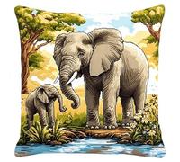 ANSIWEIGO Set di ganci in tela stampata facile da seguire, filato morbido e colorato, perfetto per principianti e famiglie, accento per la casa fatto a mano, 43,2 x 43,2 cm, elefante padre e figlio