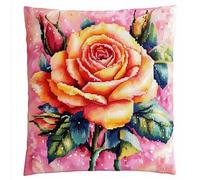 ANSIWEIGO Set di ganci in tela stampata facile da seguire, filato morbido e colorato, perfetto per principianti e famiglie, accento per la casa fatto a mano, 43,2 x 43,2 cm, rose luminose