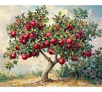 ANSIWEIGO Set di pittura a olio su tela con paesaggio erboso, albero di melograno, set da pittura fai da te per ragazze, ragazzi, adulti, principianti, artigianato, Natale, regali di compleanno, senza