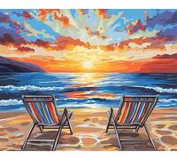 ANSIWEIGO Sunset Landscape Paint by Number per adulti e principianti, tela, sedie a sdraio sulla spiaggia, kit di pittura a olio, perfetto per la decorazione della parete dell'ufficio, decorazione