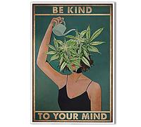 Anslipswar Poster vintage Be Kind To Your Mind con citazione sulla salute mentale su tela, stampa unica con piante verdi, decorazione da parete per camera da letto, 40,6 x 61 cm, senza cornice