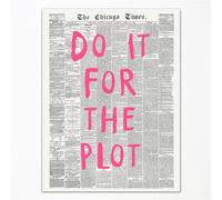Anslipswar Stampa artistica da parete su tela con citazione di giornale rosa vintage, citazione di affermazione Do It For The Plot Room, stampa tipografica rosa retrò per decorazione appartamento