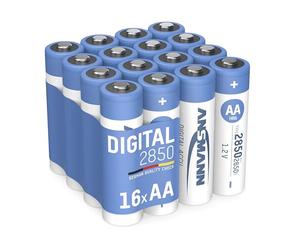 ANSMANN 16x batterie ricaricabili digitali NiMH AA Mignon 2850 mAh in una confezione da 16 pezzi a basso prezzo/celle ricaricabili a ricarica rapida per un uso prolungato e affidabile nelle torce