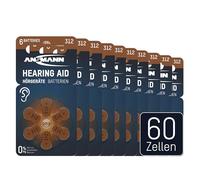 ANSMANN 60x batterie per apparecchi acustici 312 marrone - tipo 312 PR41 1,4 V zinco aria Made in Germany - batteria per apparecchi acustici,batterie per apparecchi acustici 312