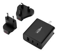 ANSMANN Adattatore universale da viaggio, caricatore rapido, multiporta da viaggio, compatibile con USB C A per smartphone, tablet, laptop, spina EU/UK/US in nero, compatto e leggero