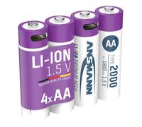 Ansmann Batterie agli ioni di litio - formato Mignon AA 4 pezzi - incluso cavo di ricarica