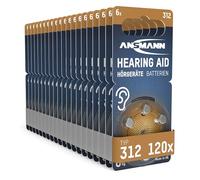 ANSMANN Batterie per apparecchi acustici tipo 312 marrone P312 ZL3 PR41, 120 pezzi, zinco aria 1,4 V, batteria per apparecchi acustici, facile da afferrare