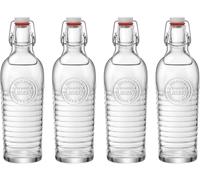 Ansmann Bormioli Set di 4 bottiglie di vetro Officina 1825 - Con rilievo e scanalature - Qualità italiana - Ideale per conserve, bevande, fermentazione, decorazione, Trasparente