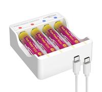 ANSMANN Caricabatterie al litio Pure Power: 4 batterie ricaricabili AAA ad alta capacità con modulo di ricarica, lunga durata e tecnologia di protezione, ideali per dispositivi ad alto consumo