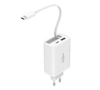 ANSMANN Caricabatterie USB con cavo integrato, Caricatore rapido 30W Power Delivery per USB C & A con cavo integrato Caricatore da viaggio compatto