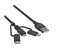 Ansmann Cavo di ricarica USB 3 in 1, micro USB/Type-C/Lightning, certificato Apple MFi, cavo dati da 480 Mbit/s, robusto rivestimento in tessuto e alloggiamento in alluminio, 120 cm, antracite